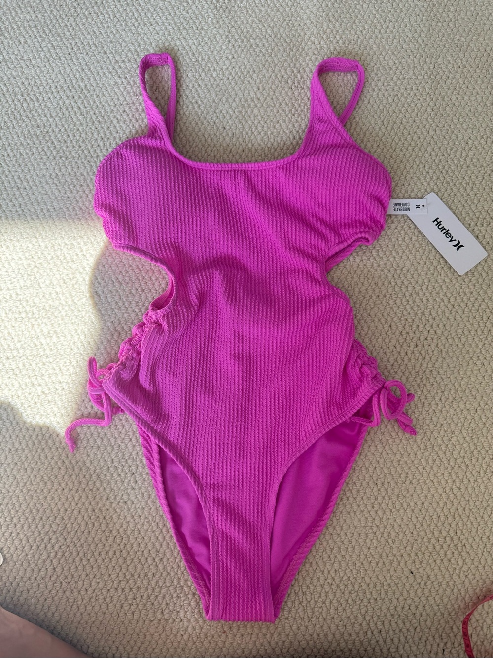 Hurley Vibrant Pink Textured Cutout One-Piece Swimsuit